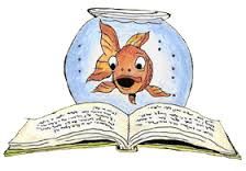 cartoon fish reading a book