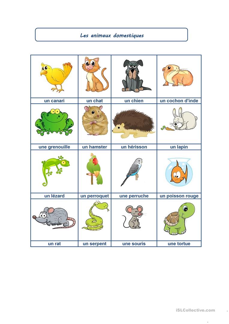 list of animals in french